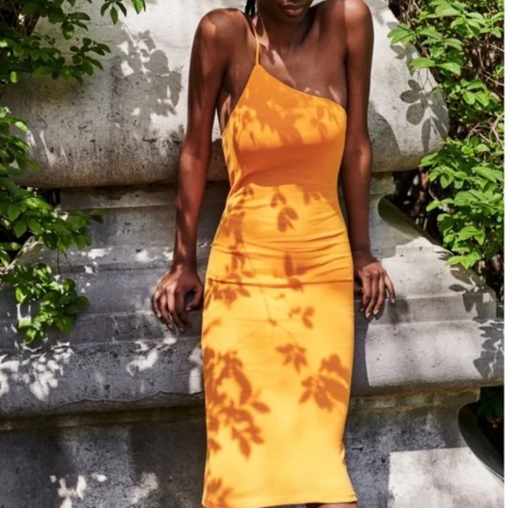 Zara orange asymmetrical bodycon dress